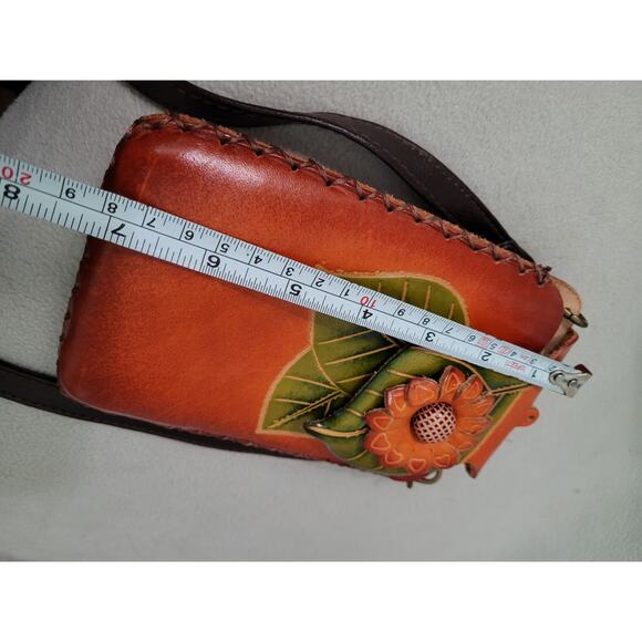 Hand Tooled Leather Floral Accent Embossed Crossbody PURSE - Picture 8 of 8